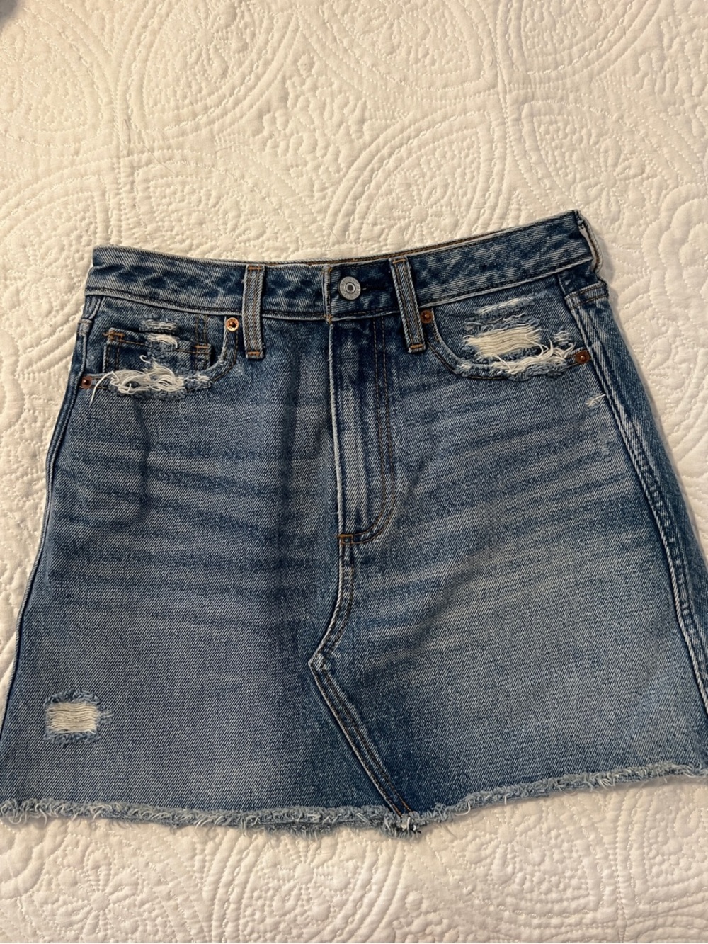 Abercrombie Natural Rise Distressed Denim Mini Skirt - Blue
